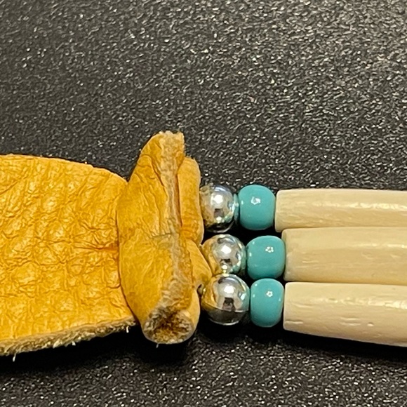 Buffalo Bone Native American Tribal Choker Beaded Turquoise Pewter Necklace VTG - Picture 13 of 16